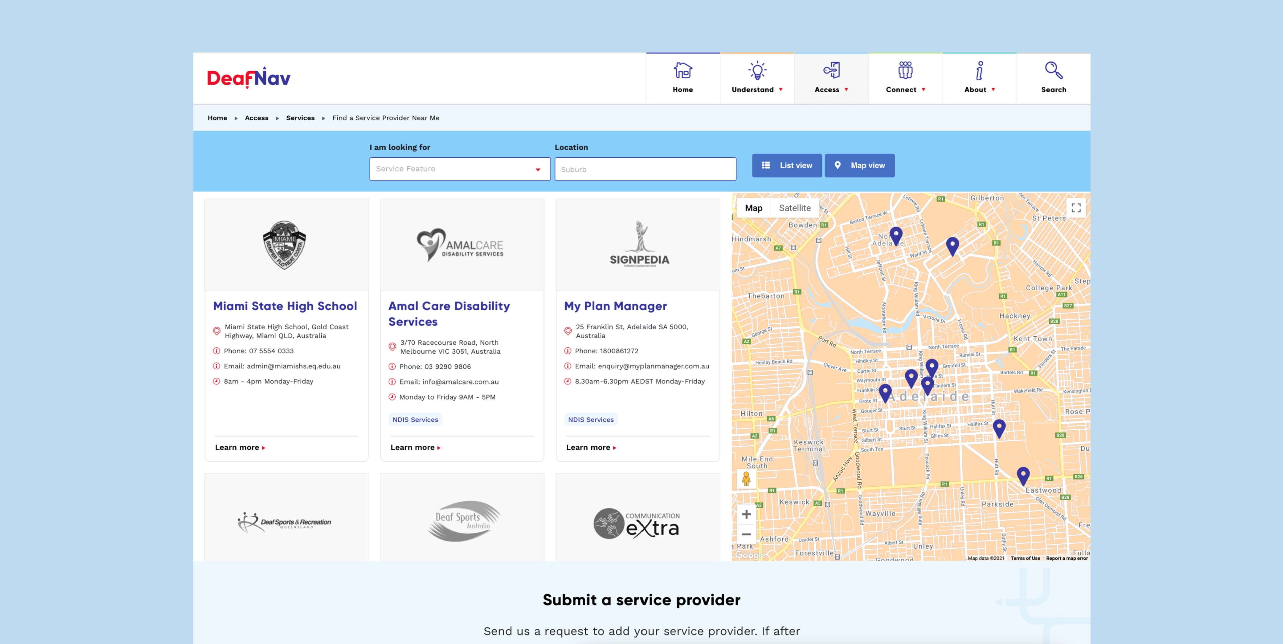 Deafnav service finder page