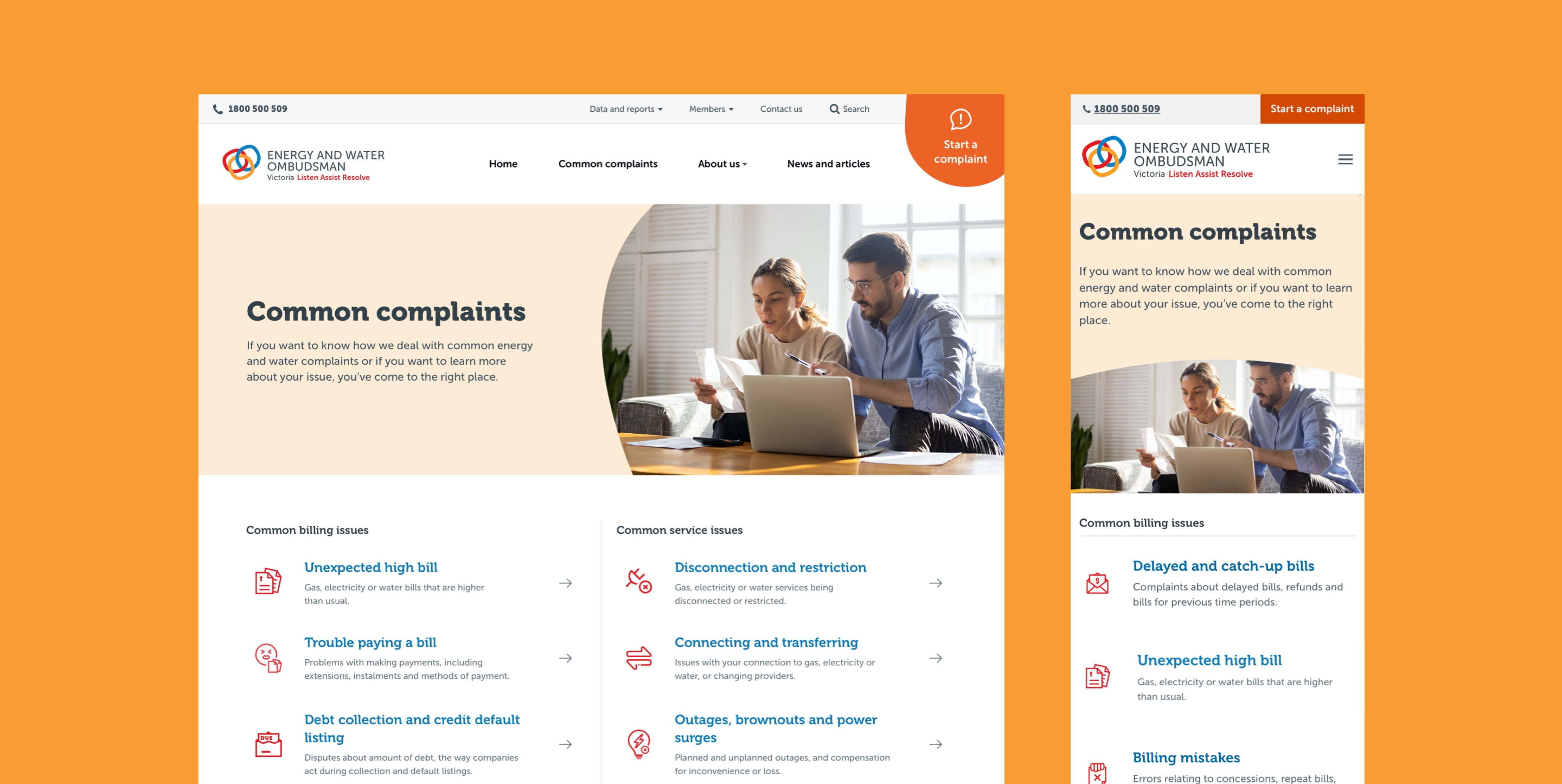 Ewov (Energy And Water Ombudsman Victoria) desktop and mobile view
